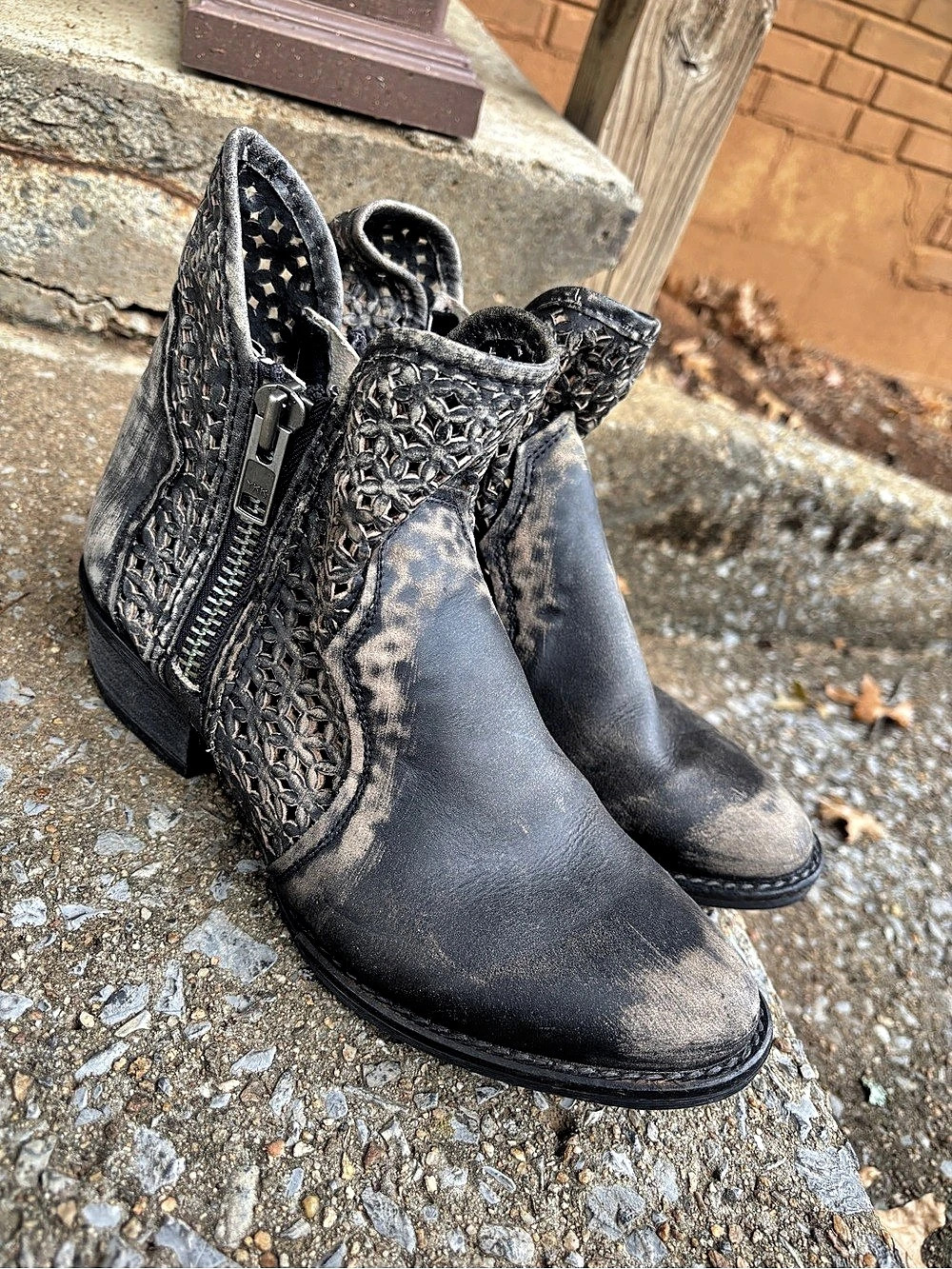 Corral Boots Circle G by Corral Black Grey Cutout Shortie Booties Black Grey